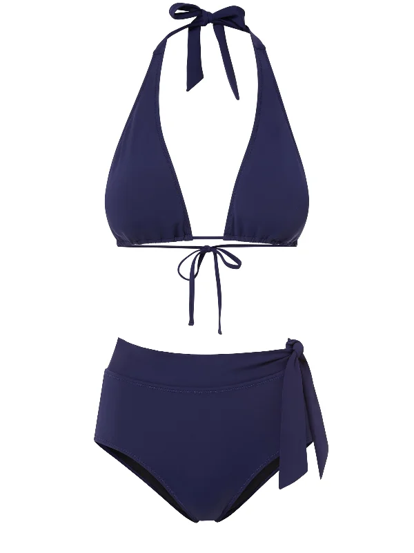 Allison Top + Side Tie High Waist in Navy Satin