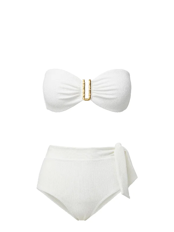 Cindy Top + Side Tie High Waist Bottom in Ivory Texture