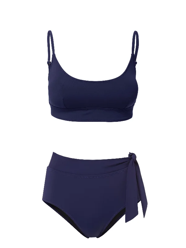 Erika Top + Side Tie High Rise Bottom in Navy Satin