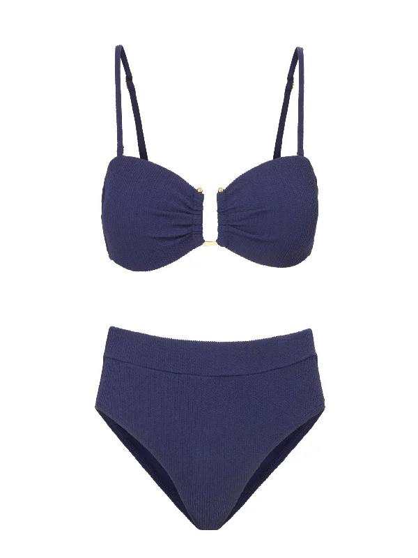 Gina Top + Hi Waist Hi Leg Bottom in Navy Texture