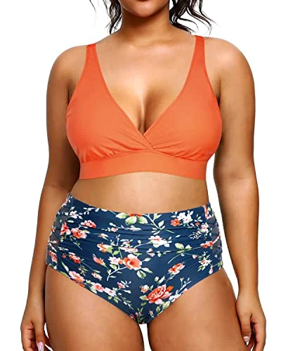 padded floral bikini-Pool Party Plus Size Bikini High Waisted Bikini Swimsuits For Women-Orange Flowers