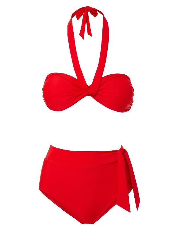 Loryn Top + Side Tie High Waist Bottom in Cherry Red