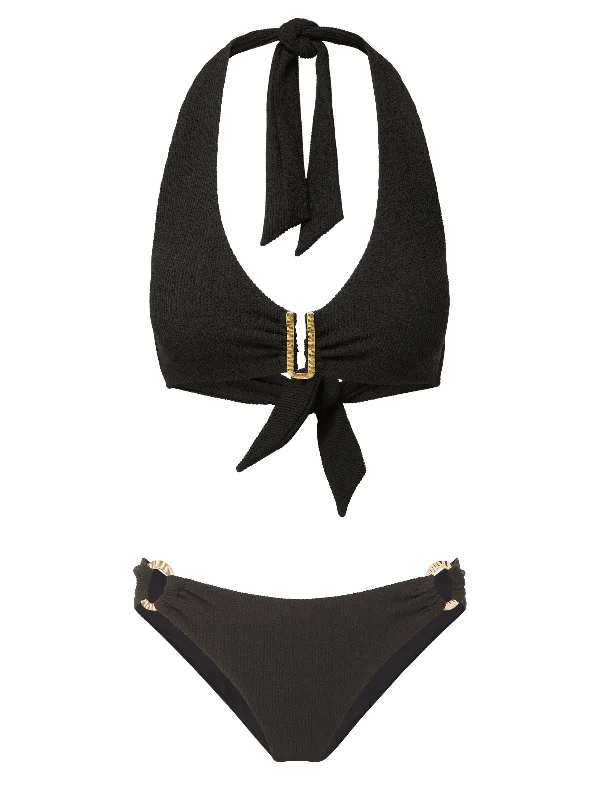 Melissa Top + Ring Trim Bottom in Black Texture