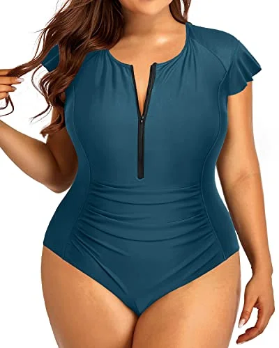 Plus Size Cap Sleeves One Piece Swimsuit with Tummy Control for Women