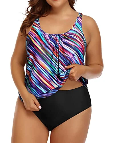 high-cut floral bikini-Slim Appearance Blouson Tankini Swimsuit For Women-Color Oblique Stripe