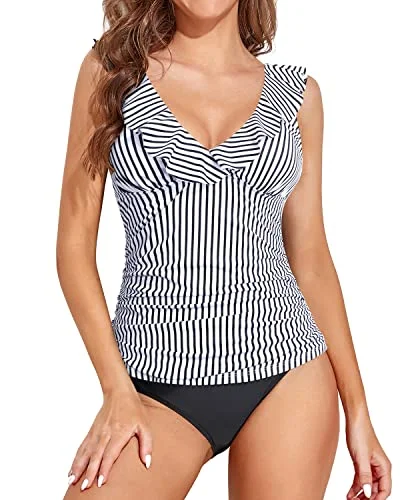 Two Piece Ruffle V Neck Tankini Swimsuits for Women Tummy Control Bathing Suit