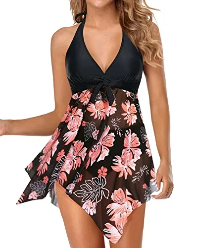 Women Two Piece Swim Dress Swimsuit Halter Bathing Suit Dress