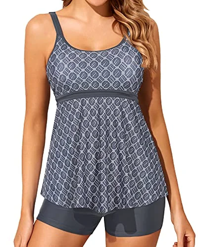 Women's Two-Piece Tankini Bathing Suit For Tummy Control-Grey Tribal