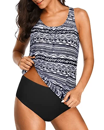 sporty floral bikini-Women's Athletic Tankini Sets Shorts For Comfortable Swimwear-Black Tribal