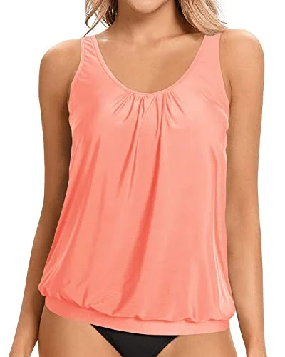 Soft Bra Paddings Modest Tank Top Women's Tankini Tops Only-Coral Pink