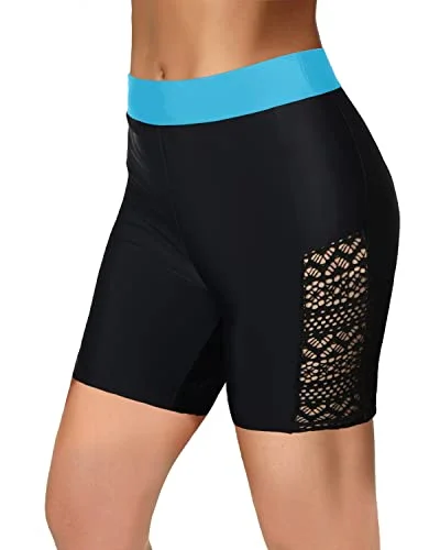 Women High Waisted Swim Shorts Tummy Control Long Board Shorts Bottoms-Black