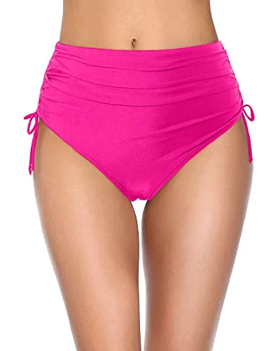 Women's High Waisted Full Coverage Swim Bottom Bikini Bottoms-Neon Pink