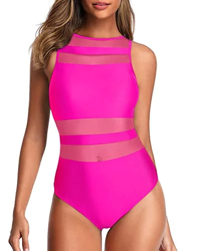 Open Back Sexy One Piece Bathing Suit For Women-Neon Pink