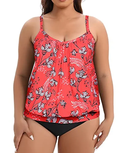 adjustable tropical bikini-Maternity Swimsuits With Blouson Design For Women-Red Floral