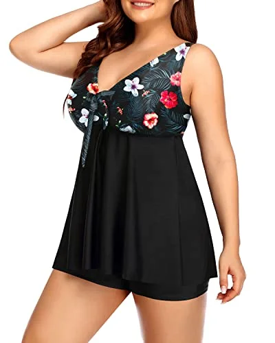 soft purple bikini-Tankini Swimsuits Shorts And Tummy Control For Women-Black Floral