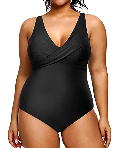 Plus Size Swimsuit One Piece Bathing Suits For Women Tummy Control Slimming Swimwear-Black