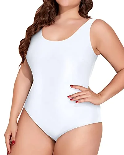 Slimming Plus Size One Piece Swimsuit With Tummy Control Bathing Suits-White