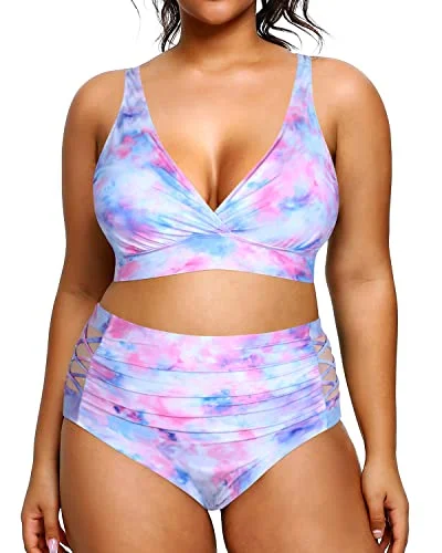 breathable ruffled bikini-Sexy Plus Size Bikini High Waisted Bikini Swimsuits For Women-Tie Dye