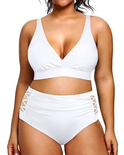 stylish mesh bikini-Slimming Two Piece Bikini Swimsuit High Waisted Bikini Swimsuits For Women-White