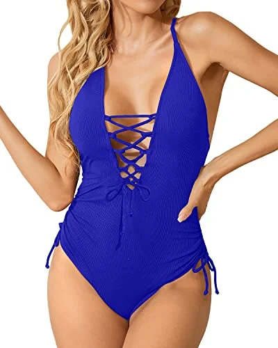 Sexy Cross Back Straps One Piece Swimsuit For Women-Royal Blue