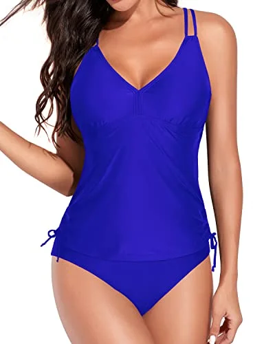 Push Up Tankini Swimsuits For Women With Bikini Bottom-Royal Blue