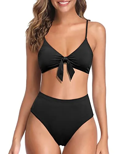 Two Piece High Waisted Bikini With High Rise Bottom For Women-Black