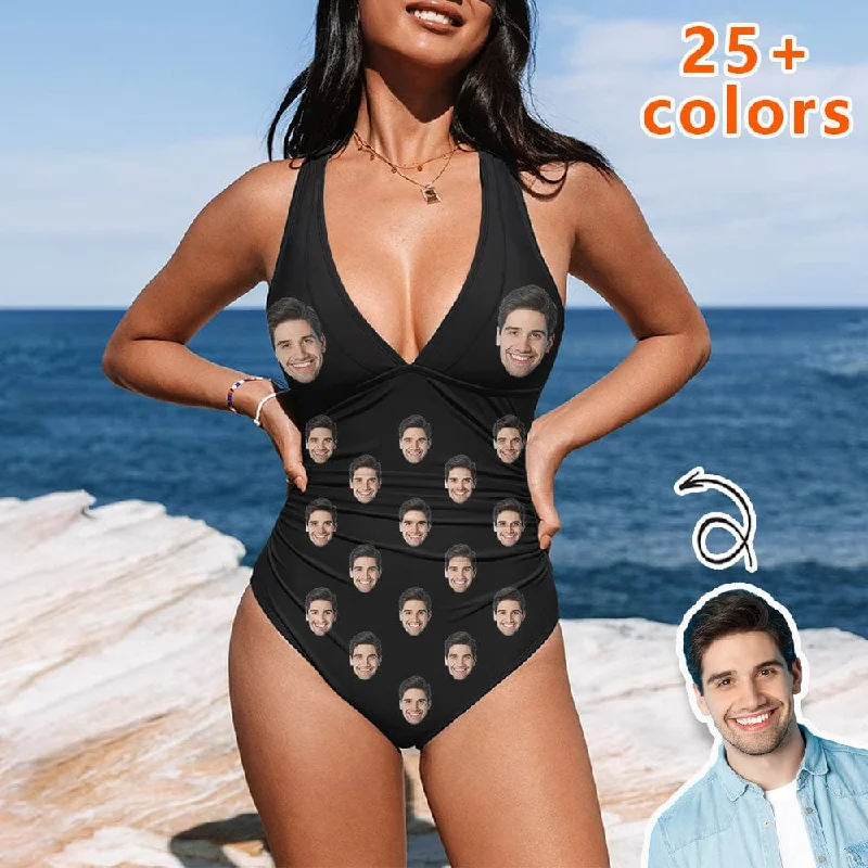 vintage mesh swimwear-25+ Colors Custom Face All Women's V-Neck One Piece Swimsuit Personalized Women's Tank Top Bathing Swimsuit Honeymoons For Her