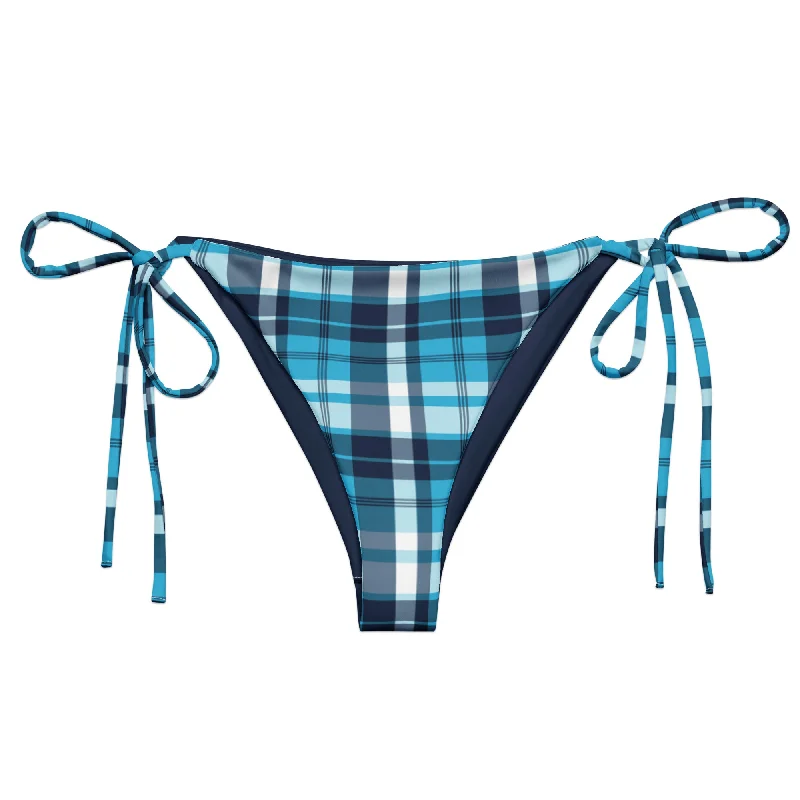 plunging mesh swimwear-Aqua Blue and Navy Blue Preppy Surfer Girl String Bikini Bottoms