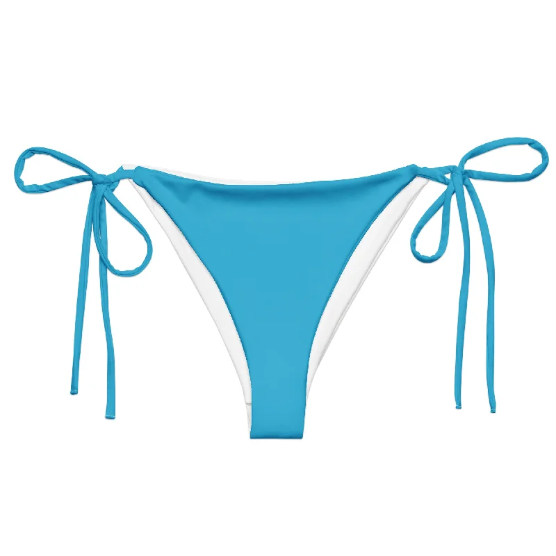 high-cut mesh swimwear-Aqua Blue String Bikini Swimsuit Bottoms