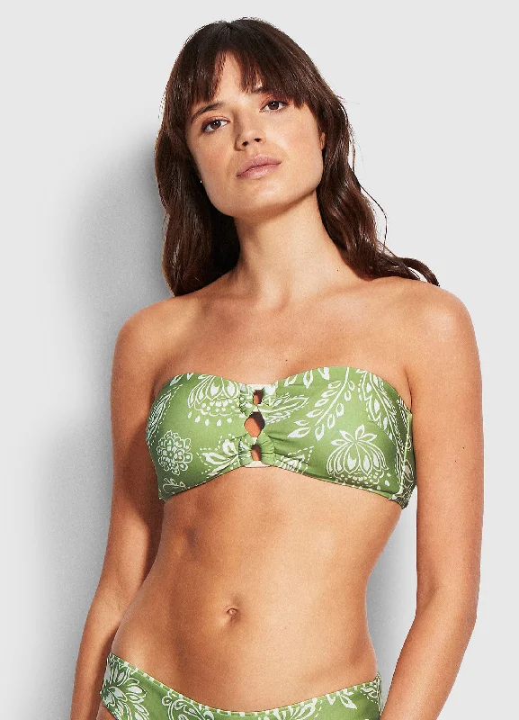 plunging floral bikini-Bandeau Bra - Green Tea