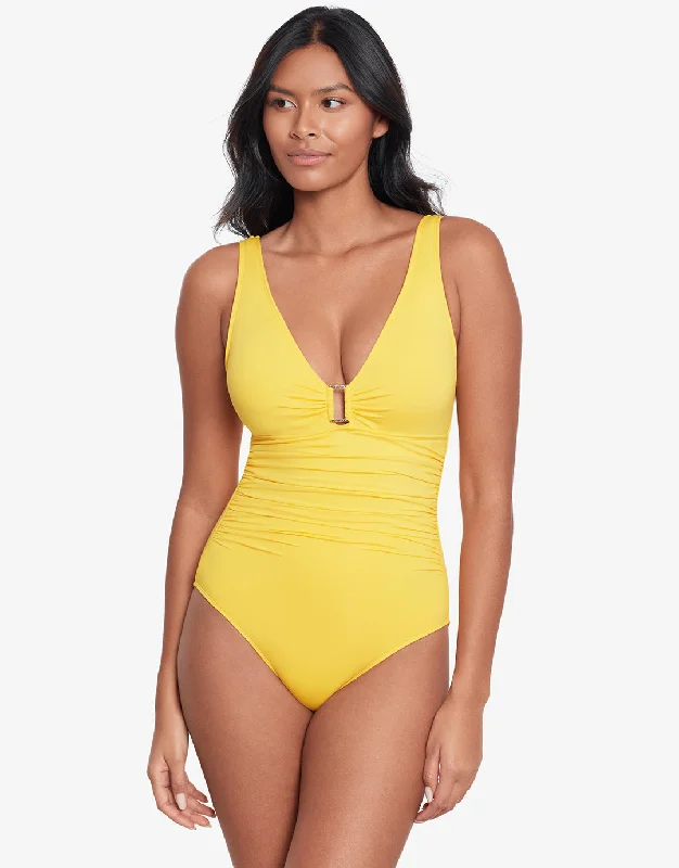 Beach Club Solids Ring Front Swimsuit - Yellow