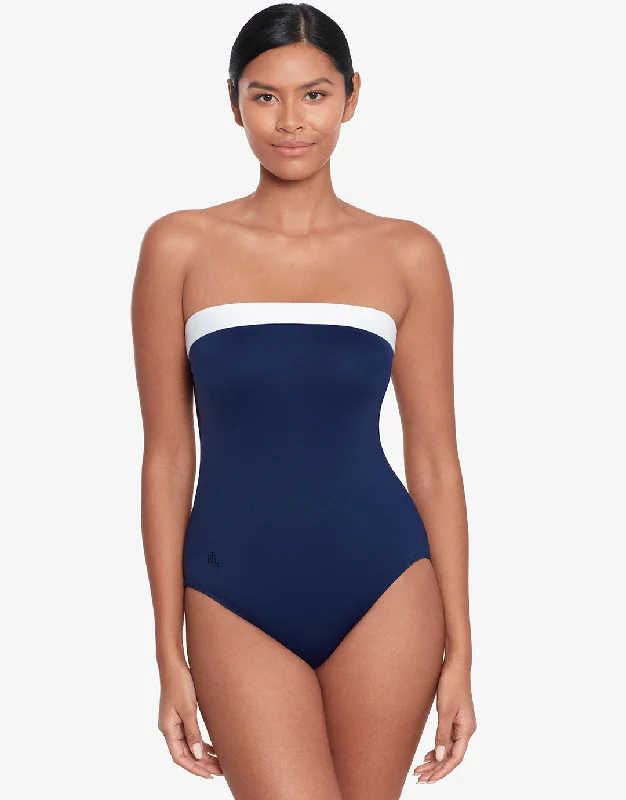 Bel Air Modern Bandeau Swimsuit - Navy and White