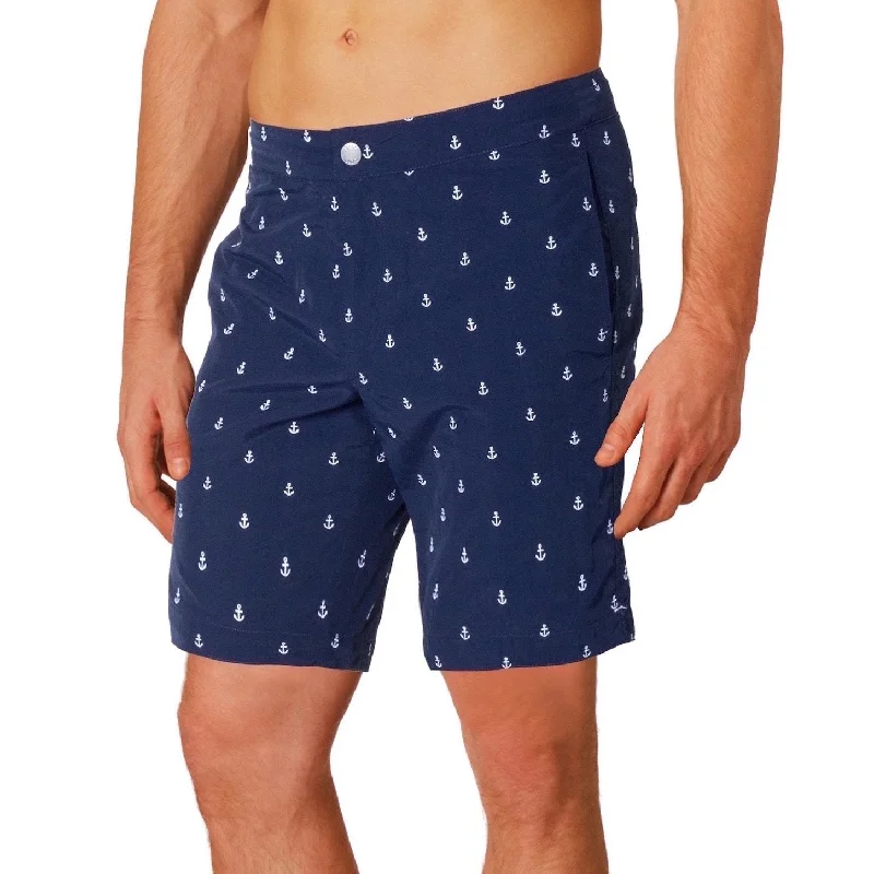 SALE BOTO Aruba 8.5" Embroidered Anchors Navy Swim Trunks