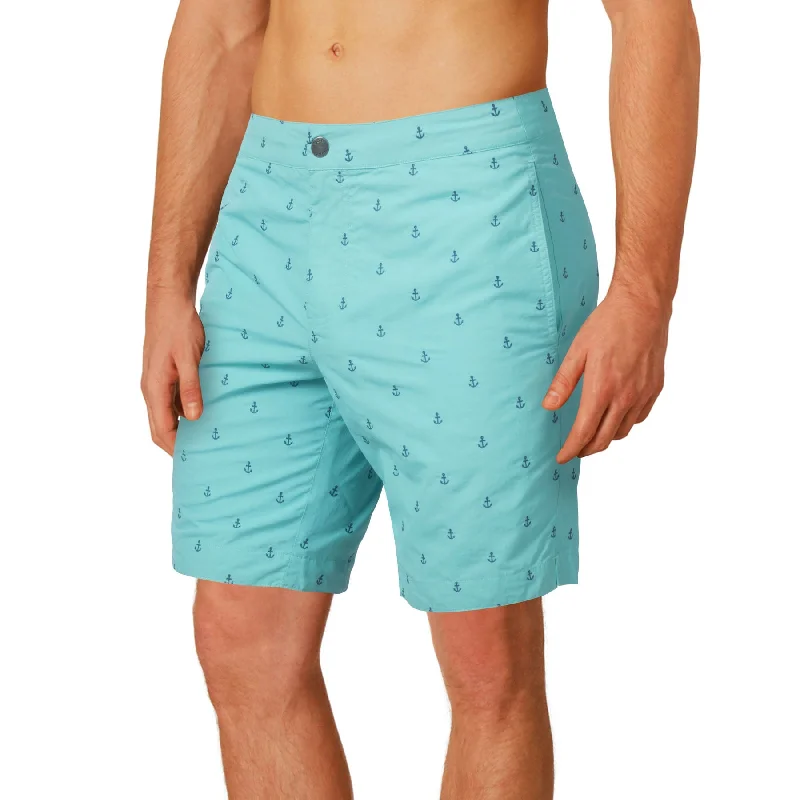 SALE BOTO Aruba 8.5" Embroidered Anchors Turquoise Swim Trunks