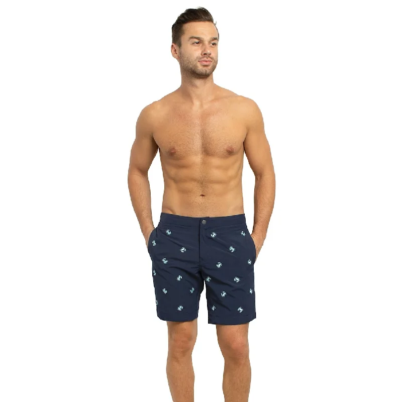 SALE BOTO Aruba 8.5" Embroidered Crabs Navy Swim Trunks