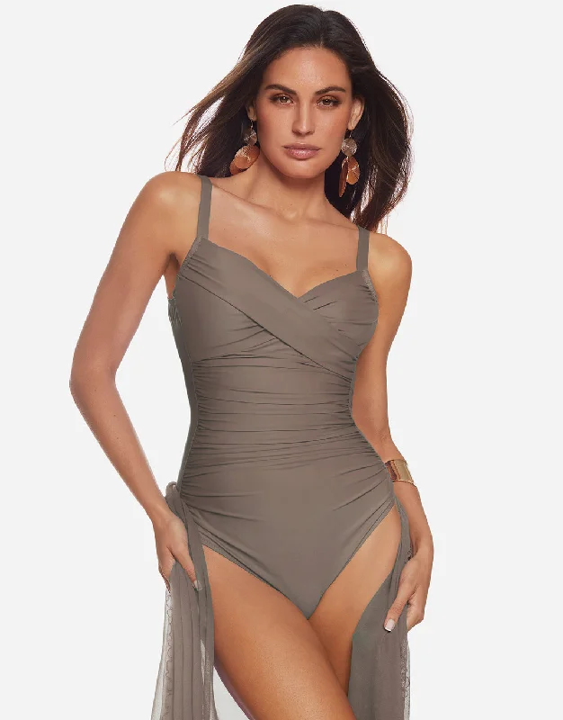 Ceylan Underwired Crossover Swimsuit - Sable