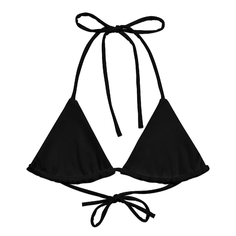 breathable floral swimwear-Classic Black String Bikini Swimsuit Top