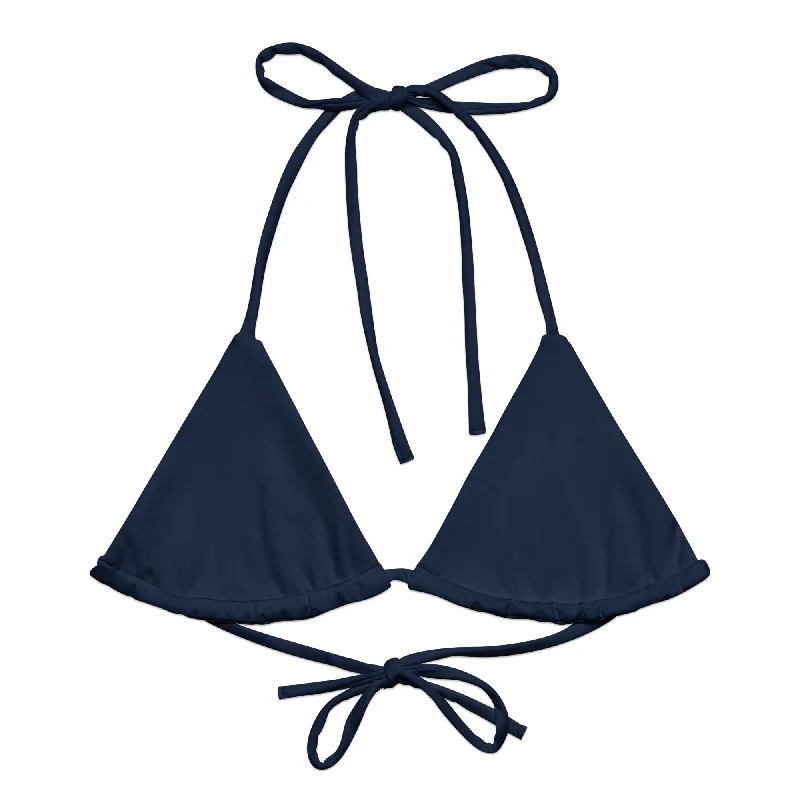 chic striped swimwear-Classic Navy Blue String Bikini Swimsuit Top