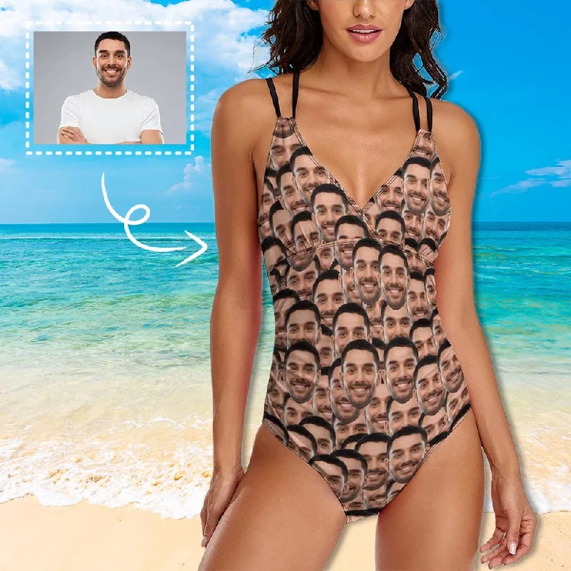 sheer floral swimwear-Custom Face Seamless Swimsuit Personalized Women's One Piece Swimsuit With Lover's Face