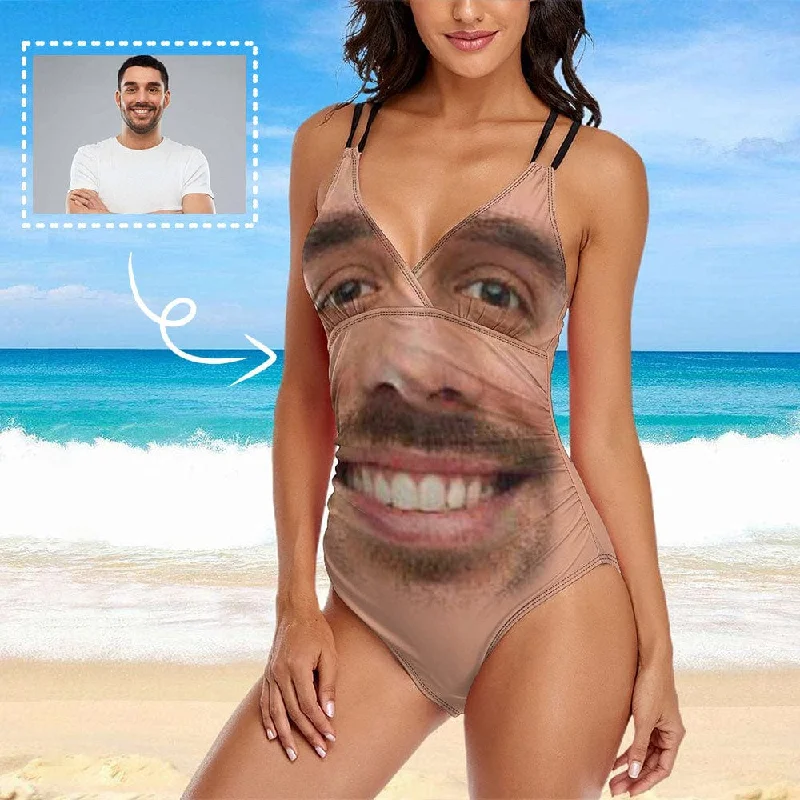 minimalist black swimwear-Custom Funny Face Swimsuit Personalized Women's One Piece Swimsuit With Boyfriend's Face