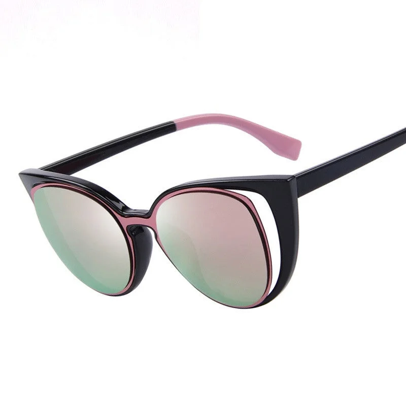 chic wayfarer sunglasses-Fashion Cat Eye Sunglasses Women Brand Designer Retro Pierced Female Sun Glasses oculos de sol feminino UV400