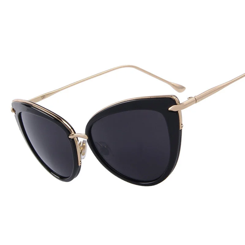 luxury rimless frame sunglasses-Fashion Women Cat Eye Sunglasses Oval Alloy Frame Mirror Lens Brand Designer Sunglasses Oculos de sol UV400