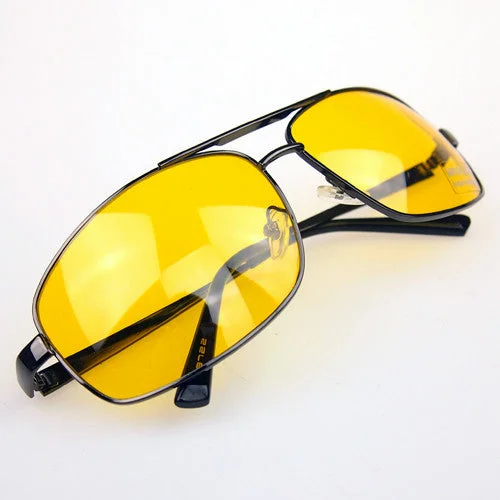 foldable rimless sunglasses-High Quality Night Driving Vision Yellow Lens Sunglasses Driver Safety Sun glasses Goggles type glass Brand New