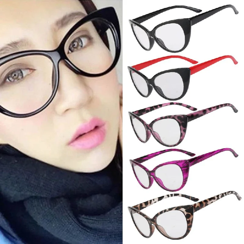 UV-protective wayfarer sunglasses-Hot Fashion Retro Sexy Women Eyeglasses Frame Cat Eye Clear Lens lady Eye Glasses