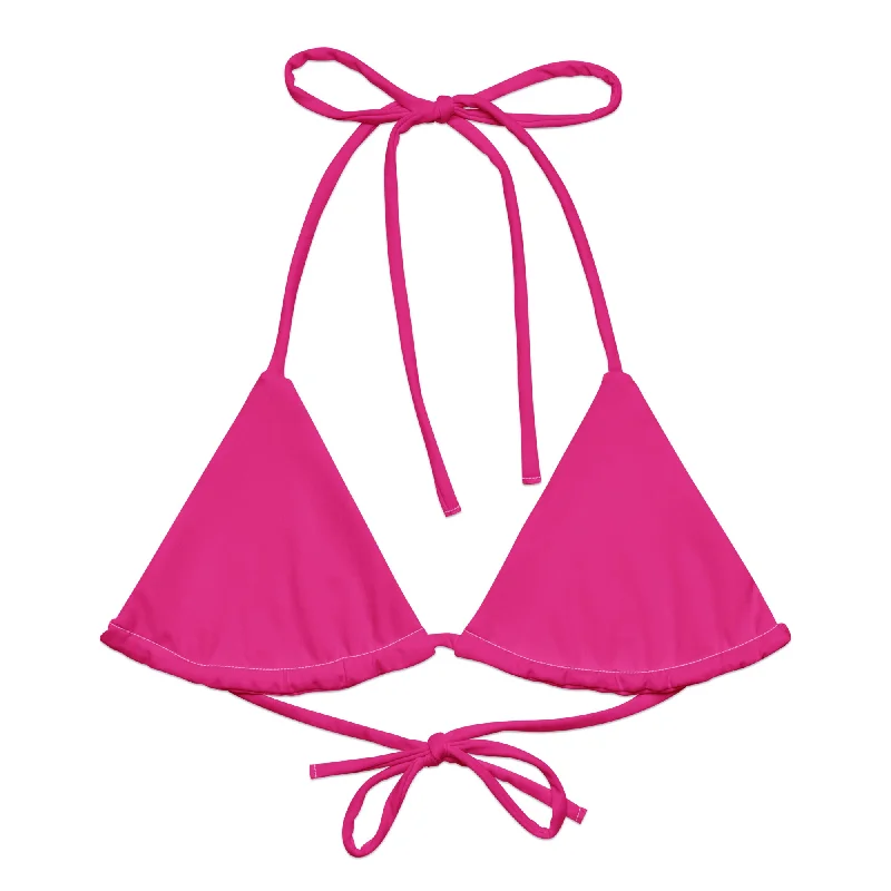 elegant striped swimwear-Hot Pink String Bikini Swimsuit Top