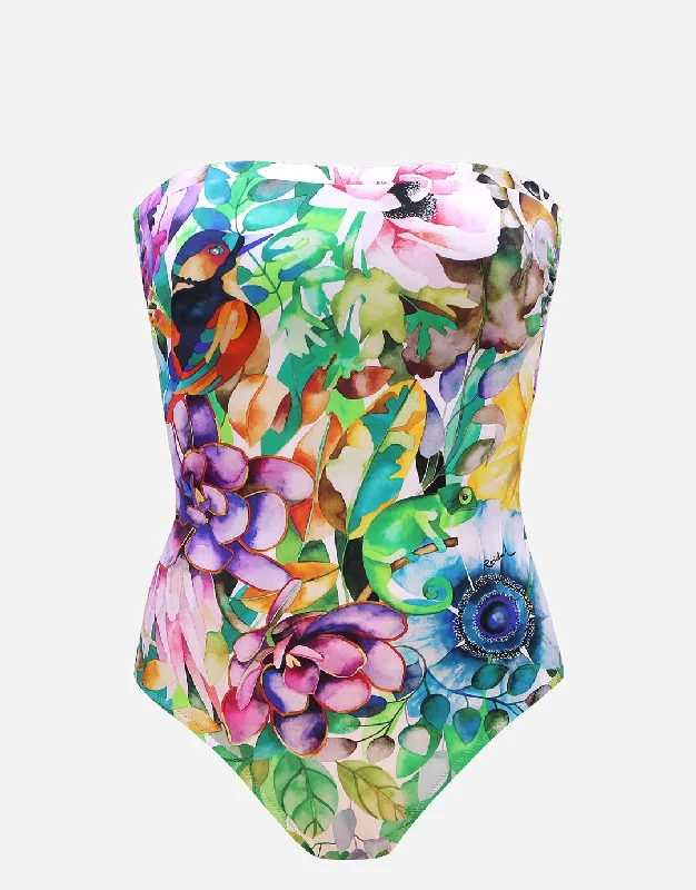 Jungle Bandeau Swimsuit - Jungle Print