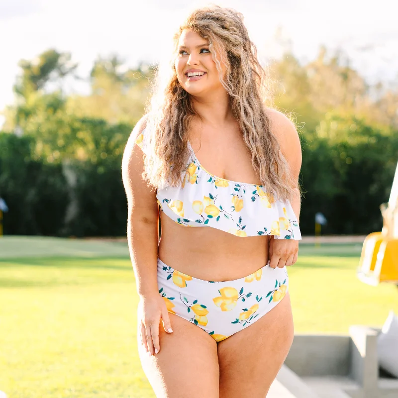 soft geometric swimwear-Let's Go Watch The Sunset Swim Top, Lemon Yellow