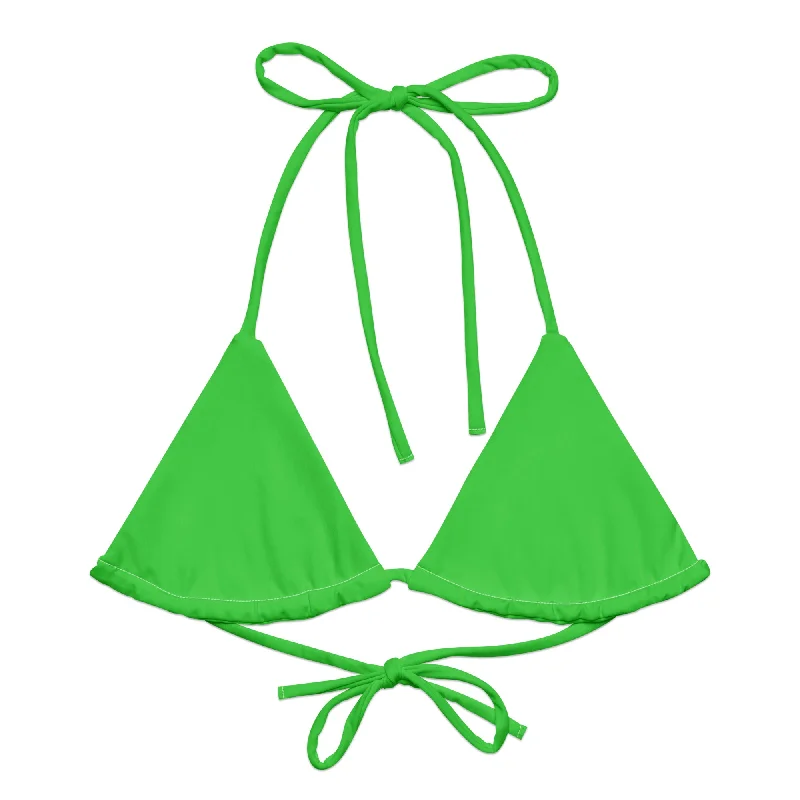 breathable tropical swimwear-Lime Green String Bikini Swimsuit Top