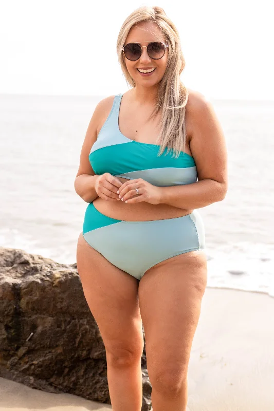 tropical striped swimwear-Love On The Horizon Swim Top, Mint