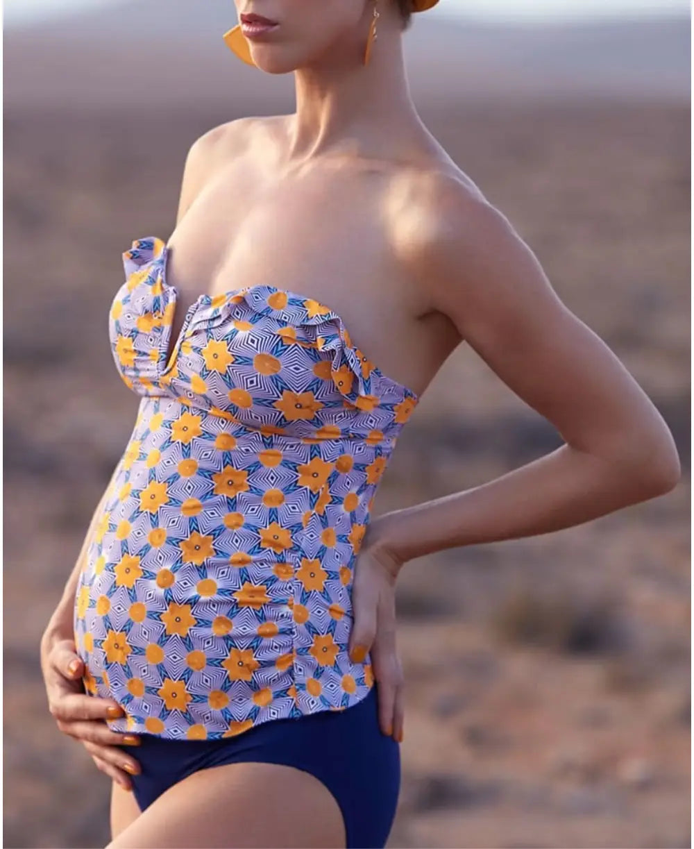 eco-friendly floral swimwear-Maternity tankini Wax multicolored